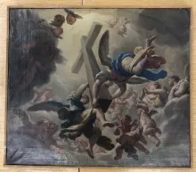 Engel tragen das Heilige Kreuz in den Himmel